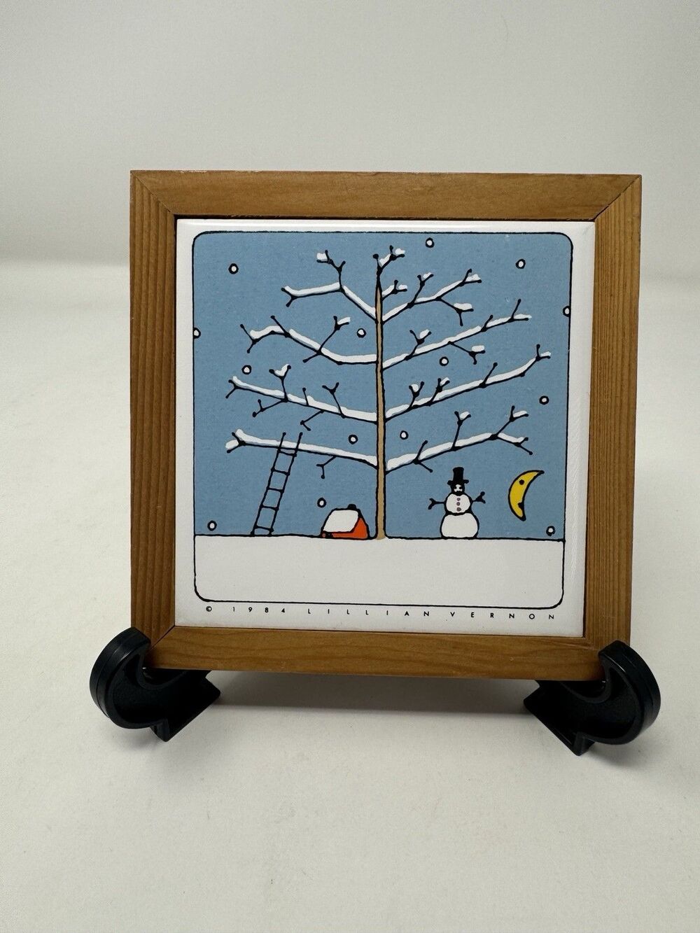Lillian Vernon Winter Season Tile Trivet Wall Hanging Snowman Holiday VTG 1984